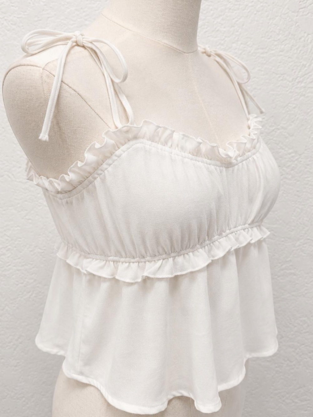 Princess Polly White Ruffle Tie-Strap Babydoll Top US 6 - Picture 4 of 6